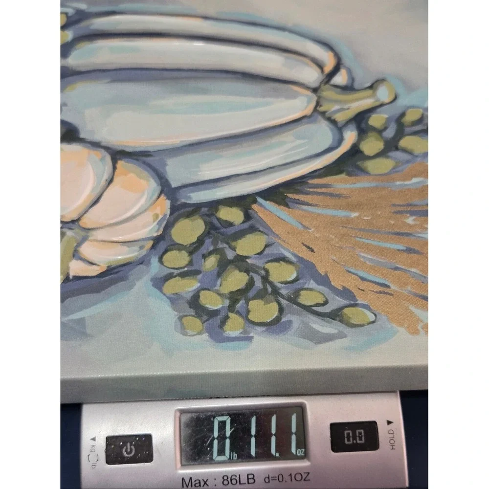 Fall Blue Pumpkin Painted Canvas Wall Art‎ Shabby Chic Signed Sara Baker